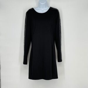 Armani Exchange Black Long Sleeve Sequin Shoulder‎ Shift Dress Size L Party